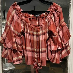 Off the shoulder plaid blouse